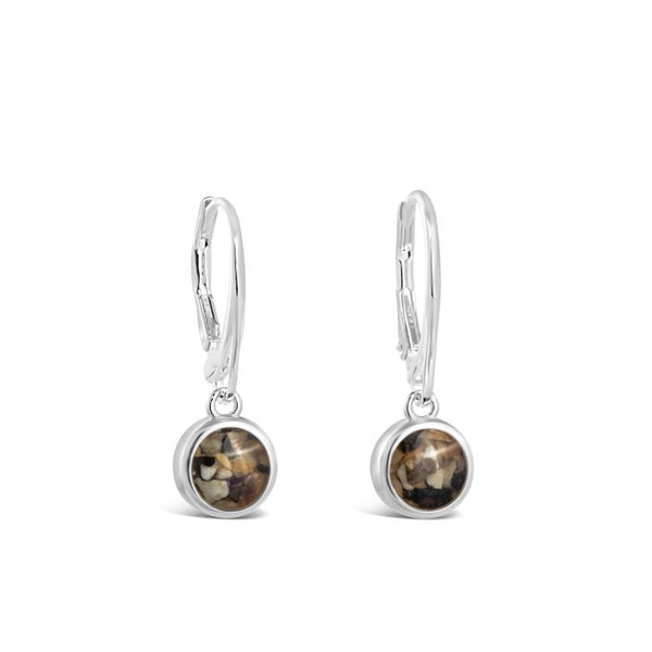 Sand Jewel Leverback Earrings - Round Silver