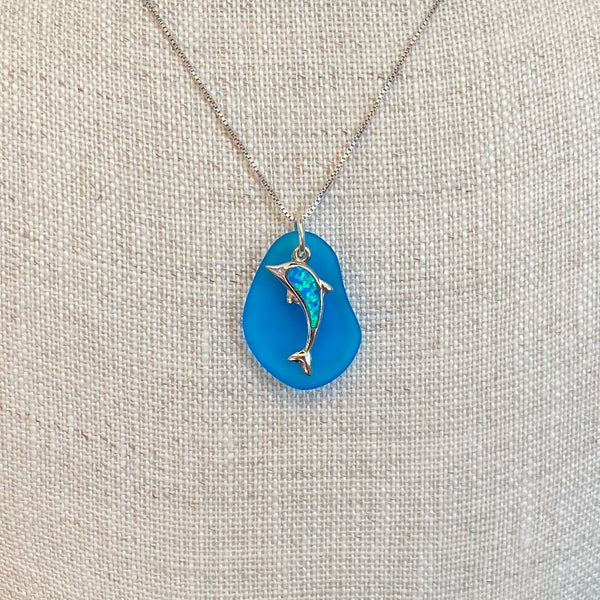 Opal Dolphin Sea Glass Necklace