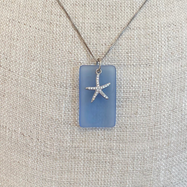 Pave Starfish Sea Glass Necklace
