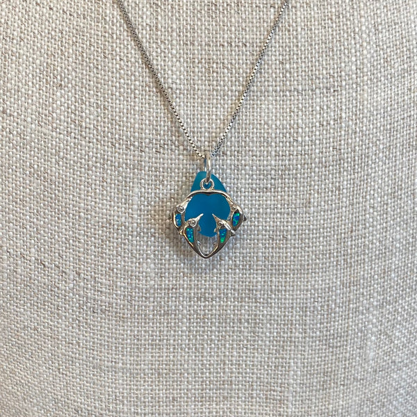 Opal Dolphin Pod Sea Glass Necklace
