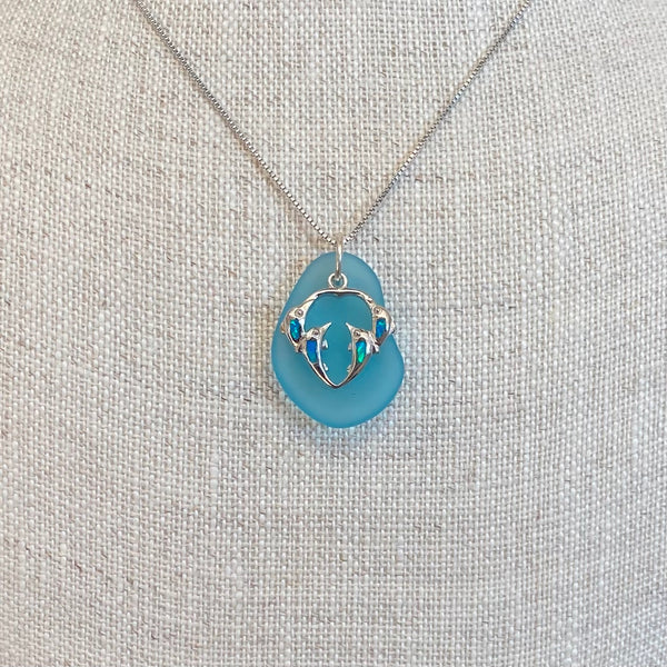 Opal Dolphin Pod Sea Glass Necklace