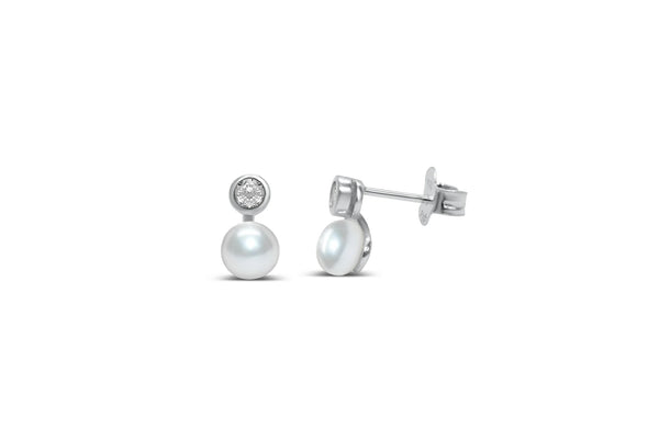 Pearl Bezel CZ Earring - Silver