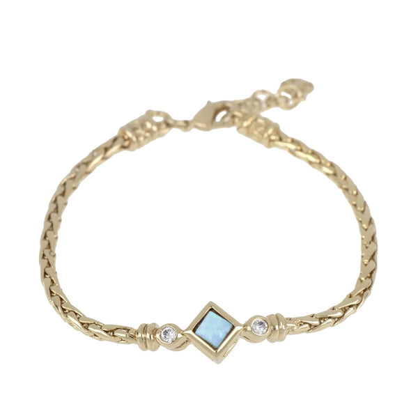 Opalas do Mar Opal Single Strand Blue Diamond Opal CZ Bracelet Gold 7”
