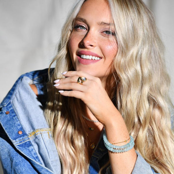 Raw Aquamarine Beaded Bracelet by Camille Kostek