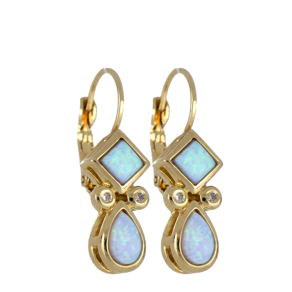 Opalas do Mar Opal 2 Blue Opal French Wire Gold Earring