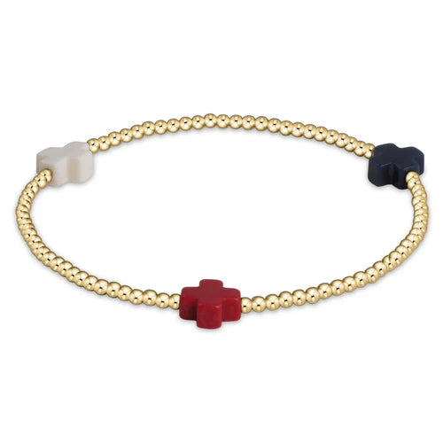 signature cross gold pattern 2mm bead bracelet- firecracker