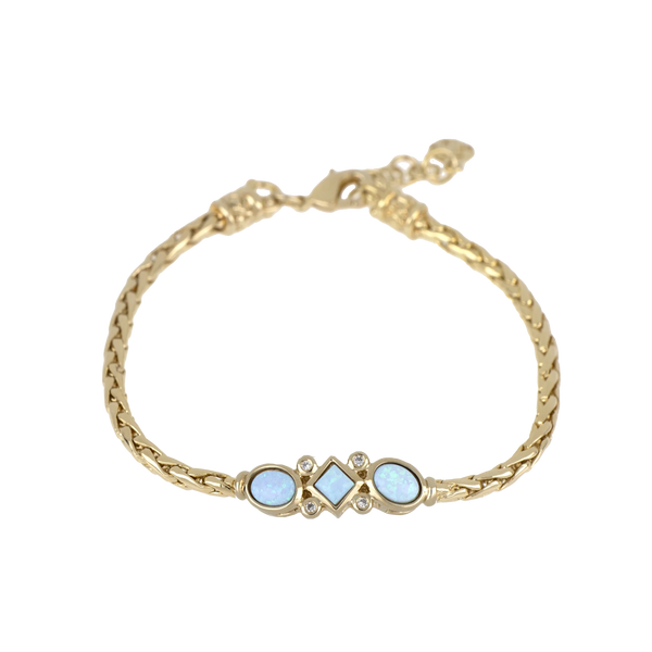Opalas do Mar Single Strand 3 Blue Opals CZ Bracelet Gold 7”