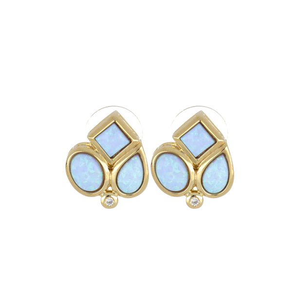 Opalas do Mar 3 Blue Opal with CZ Gold Post Earring