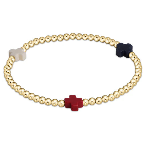 signature cross gold pattern 3mm bead bracelet - firecracker