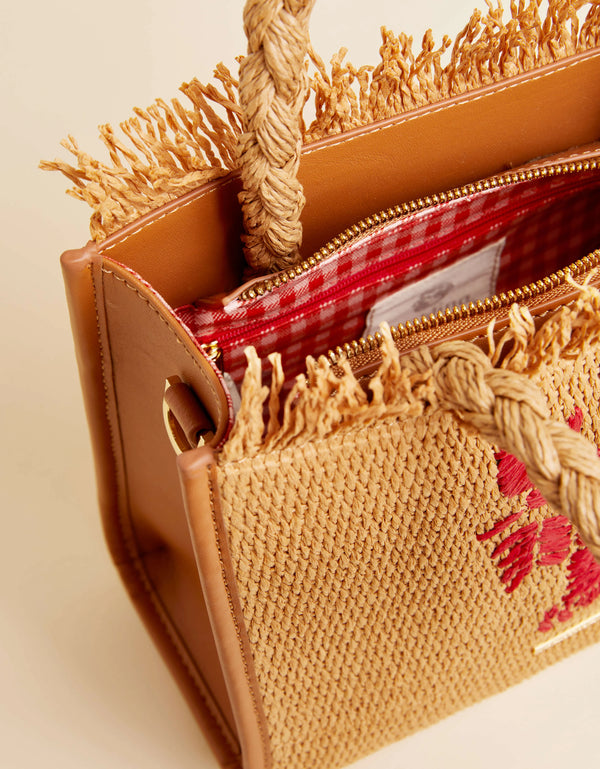 Woven Straw Dune Satchel Lobster