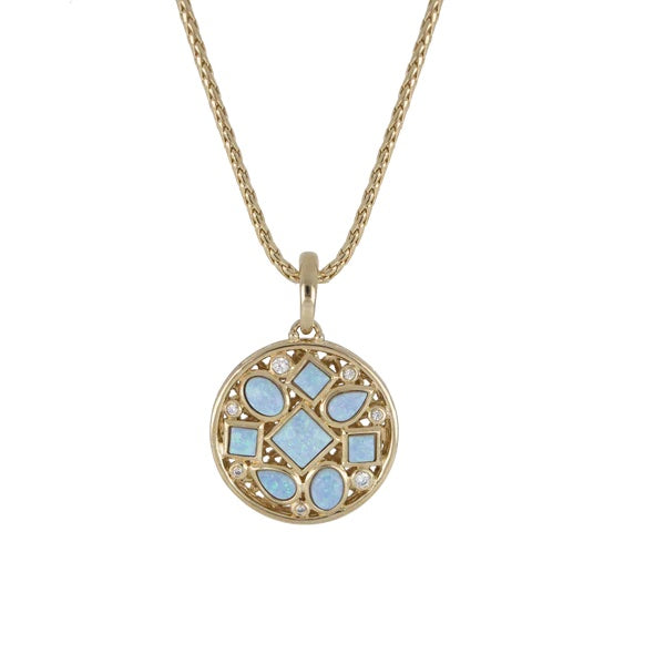 Opalas do Mar Opal Blue 8 Opal Necklace with CZ Gold Chain