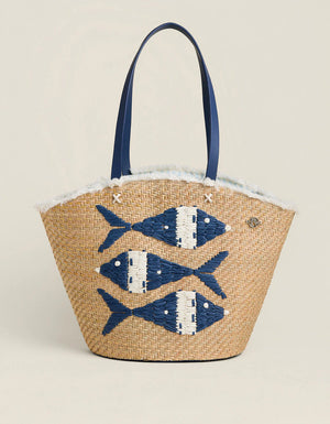 Straw Fringe Tote Flagler Resort Fish
