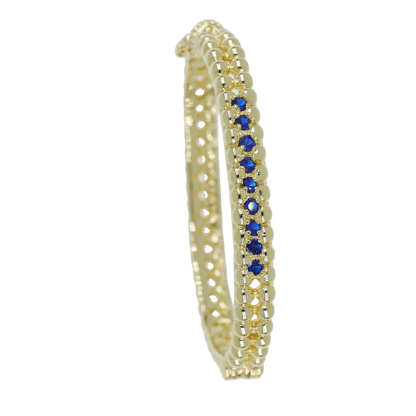 Beaded Collection 2 Row Gold Bracelet Colored Stones - Sapphire