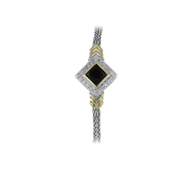 Blue Opal/Black Onyx Diamond-Shaped Double Strand Two-Tone Bracelet