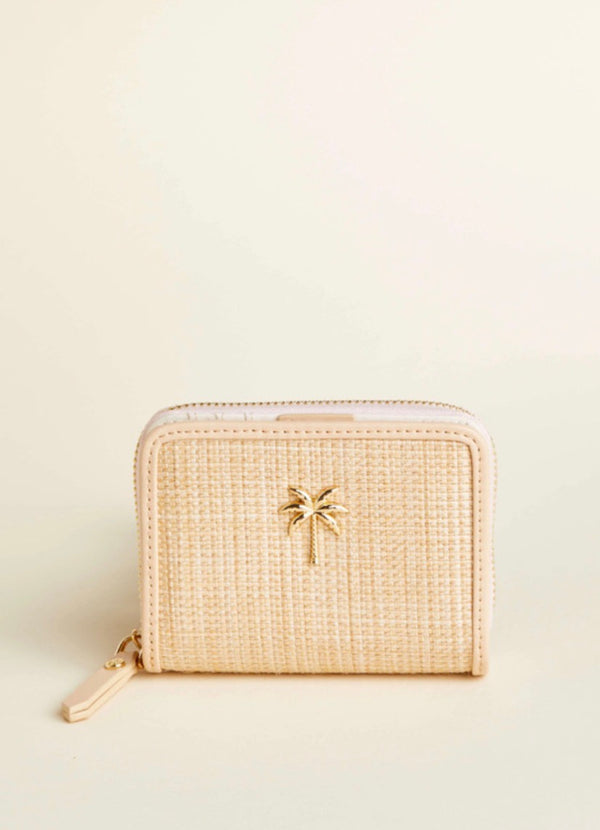 Boho Mini Zip Wallet Palm Tree - Beige Khaki