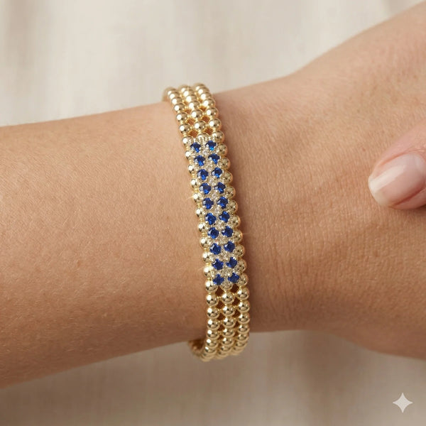 Beaded Collection 3 Row Bracelet - Sapphire