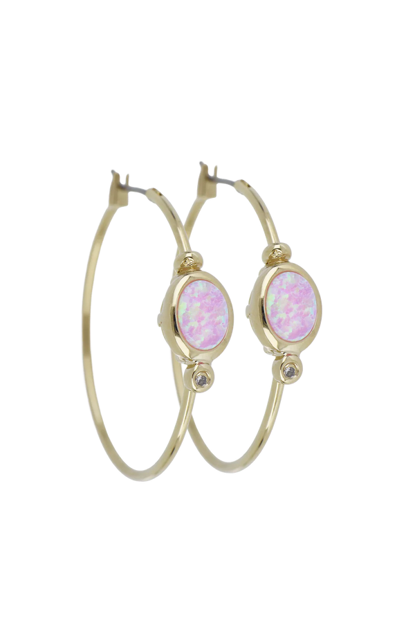 Opalas do Mar Oval Shape Pink Opal Hoop Earrings - Large