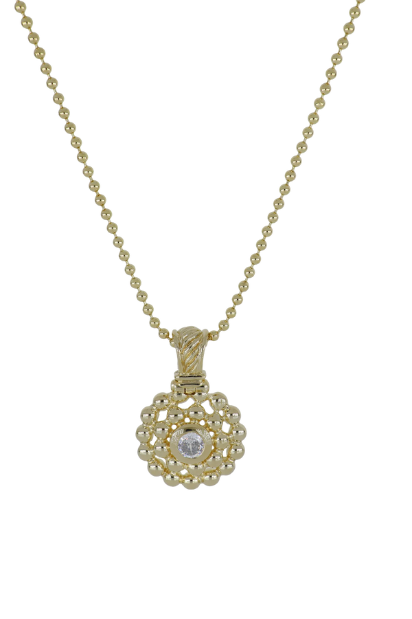 Beaded Collection Medallion Necklace CZ Gold