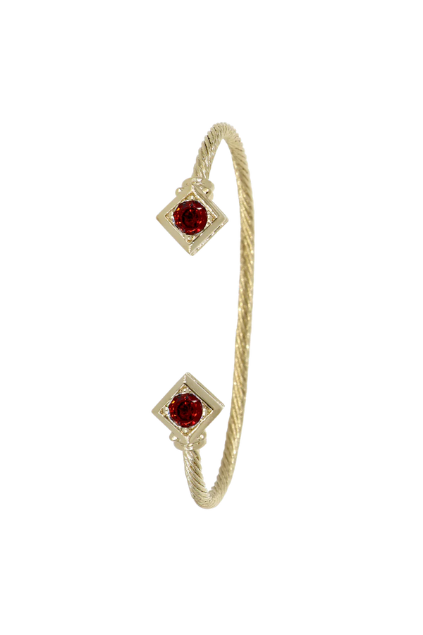 Gilded Collection Diamond Shaped Small Cuff Bracelet - Garnet