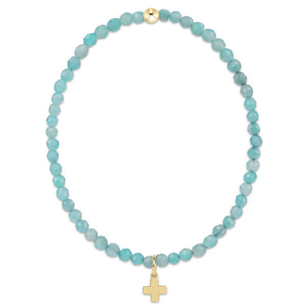 Amazonite 3mm Bracelet - Signature Cross Gold Charm
