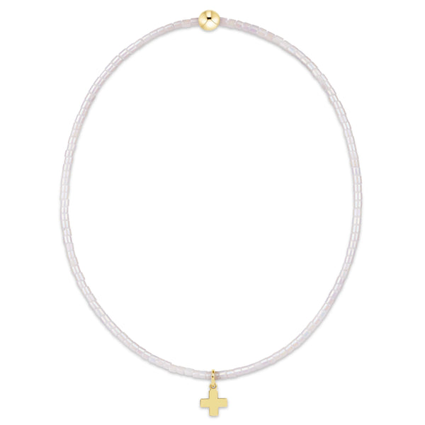 Hope Classic Silky White  Bracelet - Signature Cross Small Gold Charm