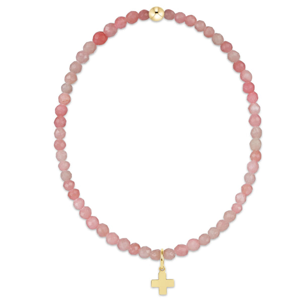 Pink Opal 3mm Bracelet - Signature Cross Gold Charm