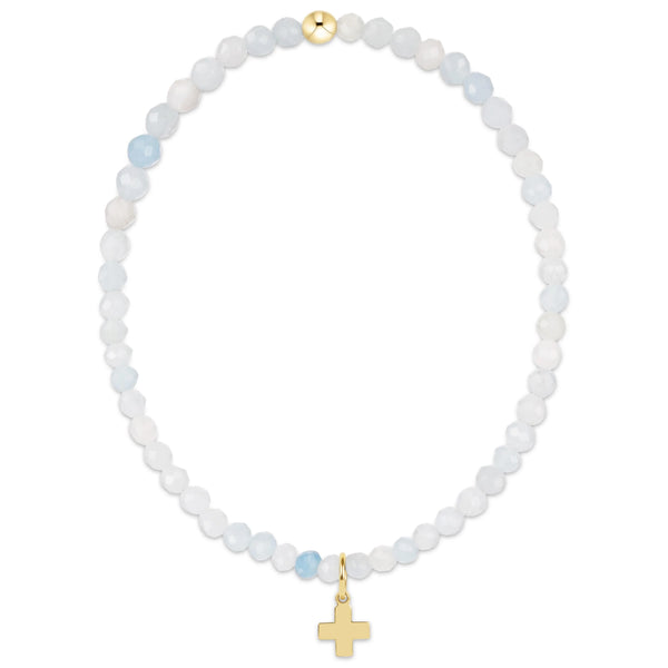 Aquamarine 3mm Bracelet - Signature Cross Gold Charm