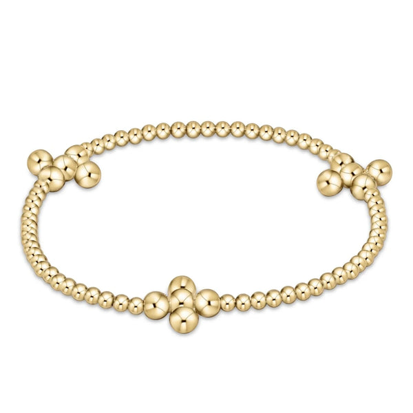 Signature Cross Gold Pattern 2.5mm Bead Bracelet - Classic Beaded Signature Cross Gold - 4mm Bead Gold