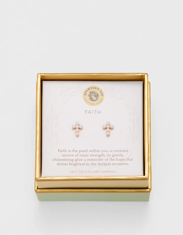 Faith Pearl Cross Sea La Vie Stud Earrings