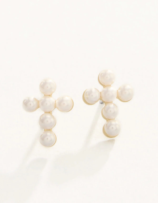 Faith Pearl Cross Sea La Vie Stud Earrings