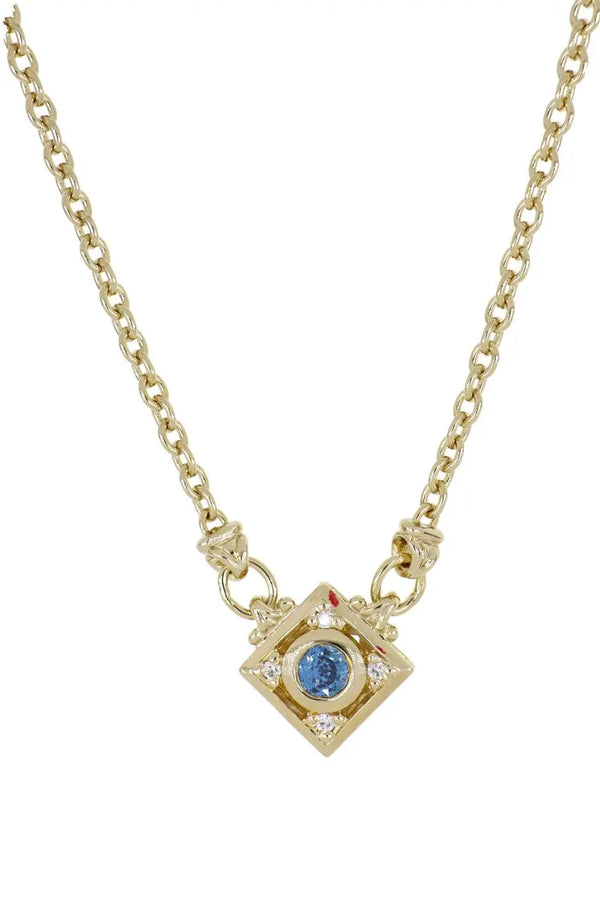 Gilded Collection Diamond Shape Necklace - Sapphire