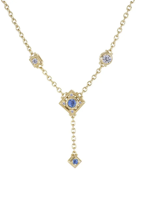 Gilded Collection Multi Stone Y Necklace - Sapphire