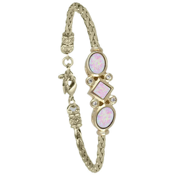 Opalas do Mar 3 Stone Pink Opal Bracelet 7"