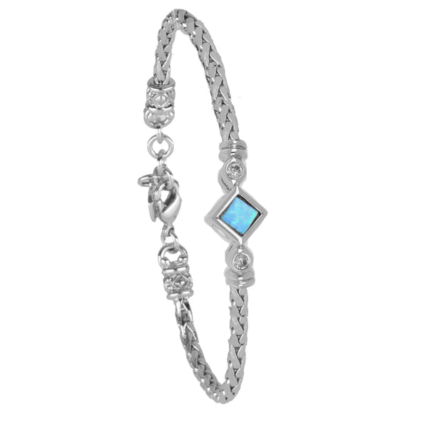 Opalas do Mar Opal Single Strand Blue Diamond Opal CZ Bracelet Silver