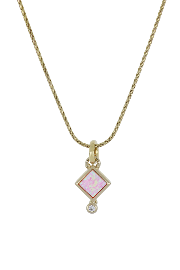 Opalas do Mar Diamond Shape Pink Opal Pendant Necklace 16-18"