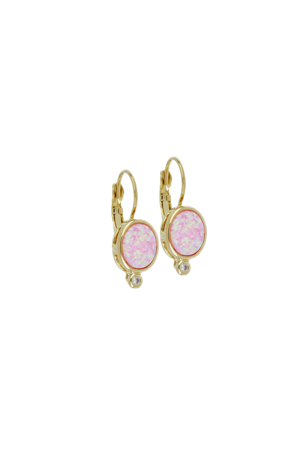 Opalas do Mar Oval Shape Pink Opal French Wire Earrings