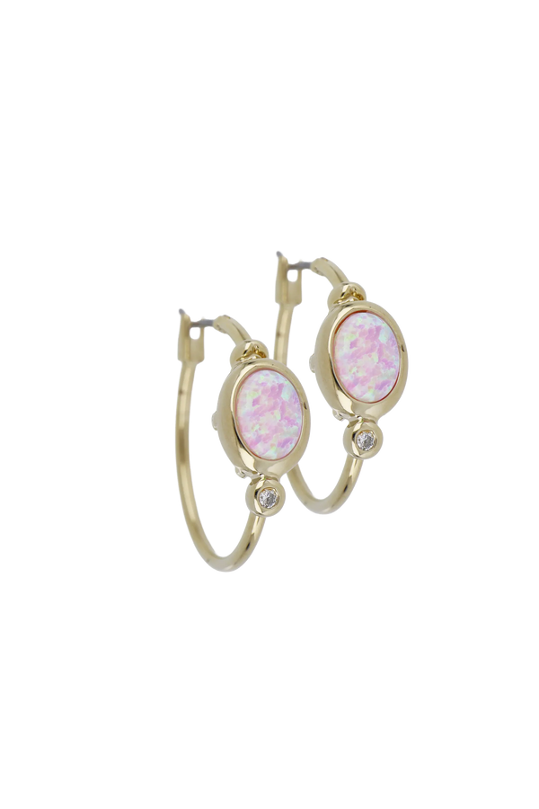 Opalas do Mar Oval Shape Pink Opal Hoop Earrings