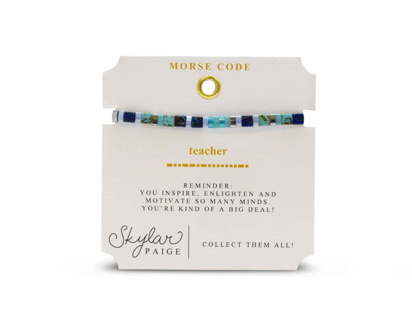 TEACHER - Morse Code Tila Beaded Bracelet - Bohemian Blue