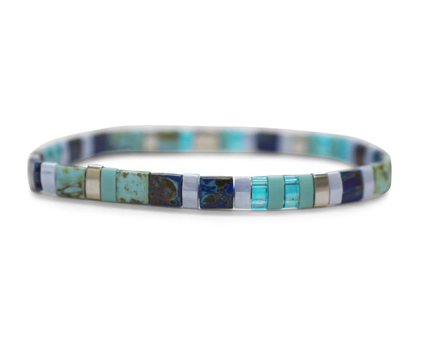 TEACHER - Morse Code Tila Beaded Bracelet - Bohemian Blue