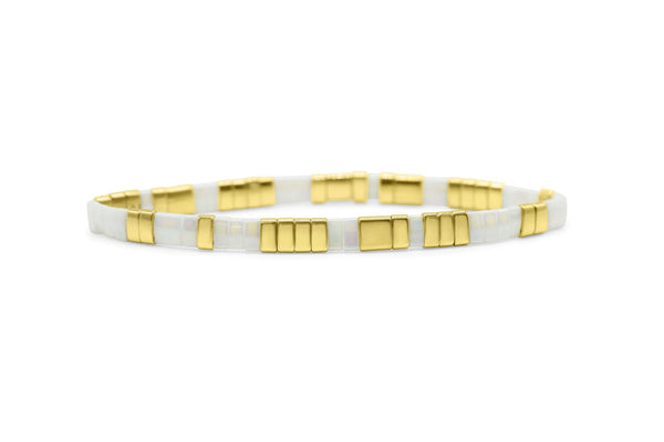 Skylar Paige - SHINE - Morse Code Tila Beaded Bracelet - Positive Pearl