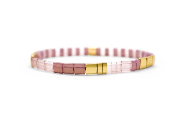 Skylar Paige - GOOD VIBES - Morse Code Tila Beaded Bracelet - Lighthearted Lavender