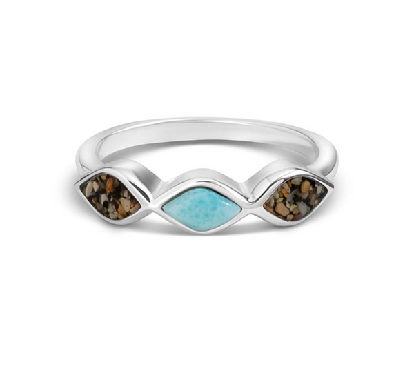 Tidepoint Triple Bezel Ring - Larimar & Sand