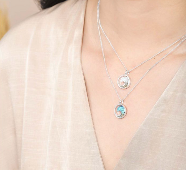 Wave Necklace - Diamond & Turquoise Gradient