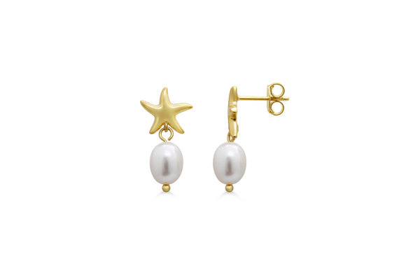 Starfish - Dangle Pearl Stud Earring