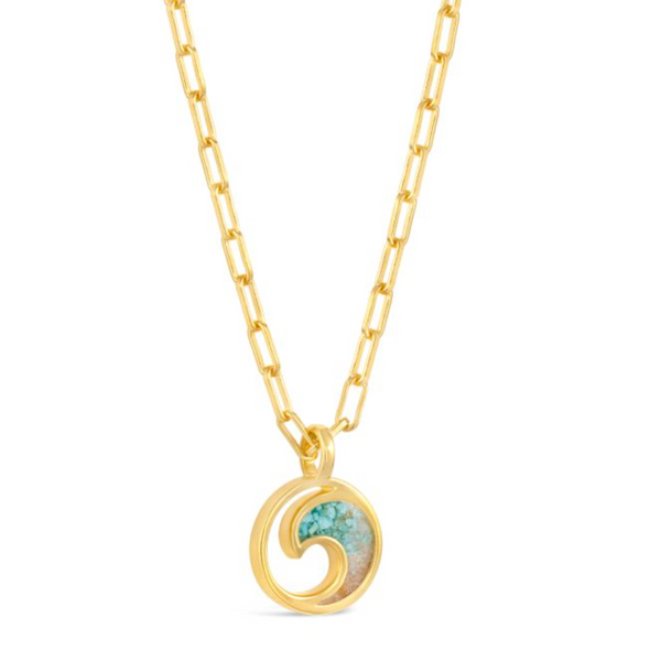 Wave Necklace - 14k Gold Vermeil - Turquoise Gradient - Adj Paper Clip Chain