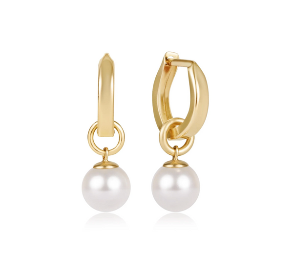 Huggie Gold 0.5" Hoop - Classic Pearl 8mm Charm