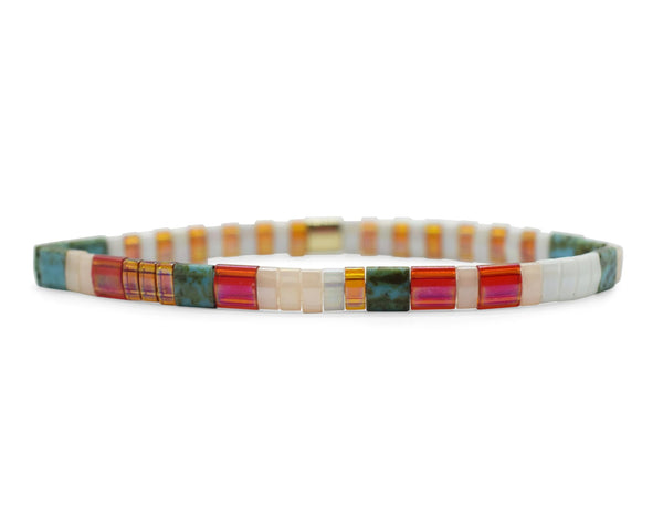 Skylar Paige - JUST BEACHY - Morse Code Tila Beaded Bracelet - Sun Of A Beach Peach