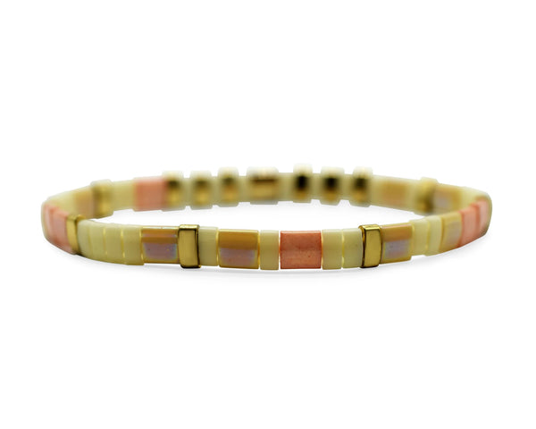 Skylar Paige - GIRL MOM - Morse Code Tila Beaded Bracelet - Picturesque Peach