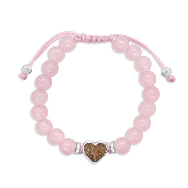 Heart Beaded Bracelet Adjustable - Rose Quartz