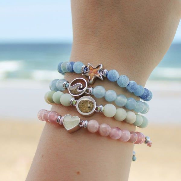 Round Beaded Bracelet Adjustable - Amazonite